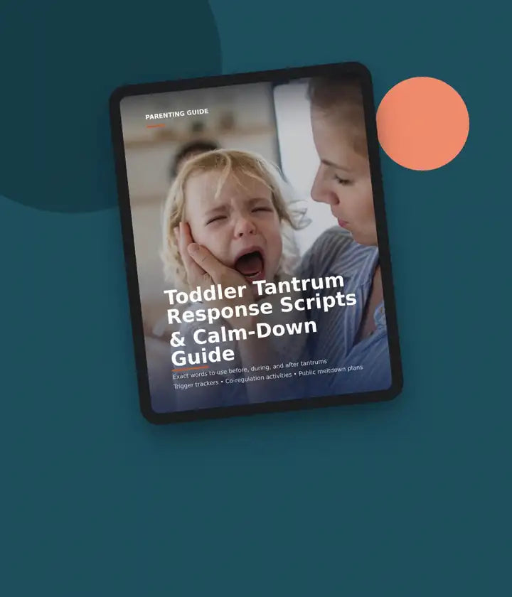 Toddler Tantrum Response Scripts guide shown on a tablet