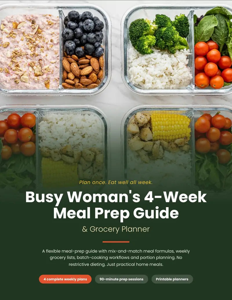 Busy Woman's 4-Week Meal Prep Guide cover, included in the Calmer Home Bundle