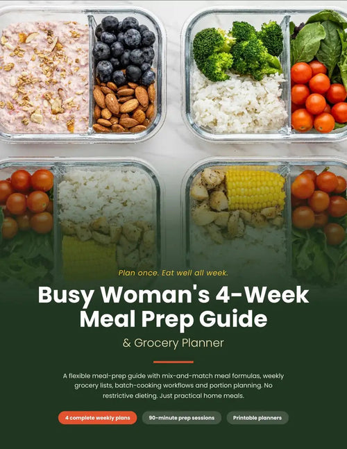 Busy Woman's 4-Week Meal Prep Guide cover, included in the Calmer Home Bundle